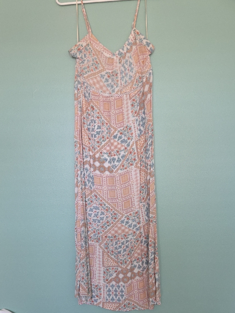 Women's Floral Patchwork Maxi Dress in Peach and Blue